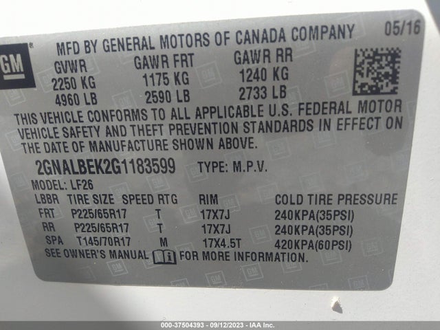 Chevrolet EQUINOX LS 2016 2GNALBEK2G1183599 Image 9