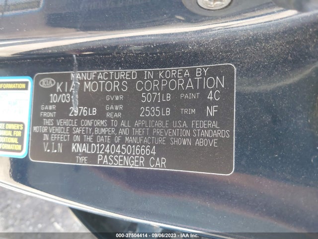 2004 KIA AMANTI VIN: KNALD124045016664
