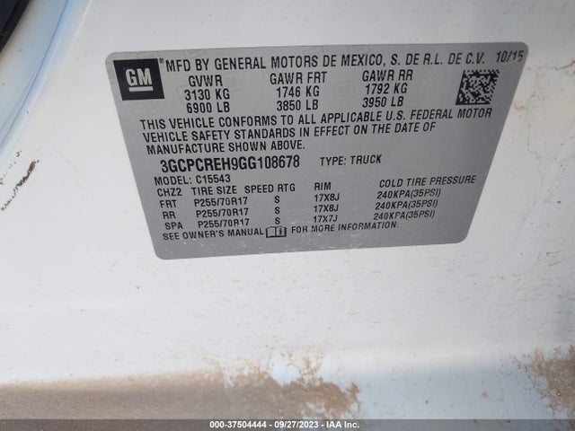 2016 CHEVROLET SILVERADO 1500 LT VIN: 3GCPCREH9GG108678