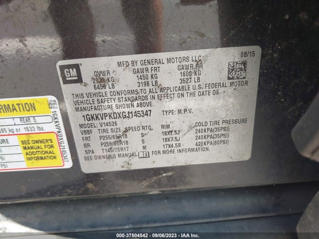 GMC ACADIA SLE 2016 1GKKVPKDXGJ145347 Image 9