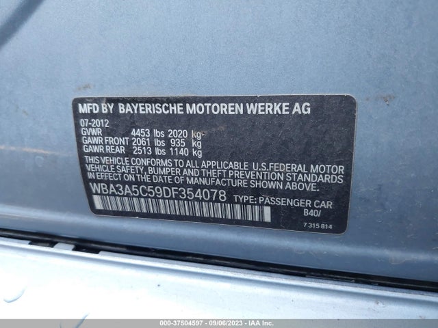 2013 BMW 328I VIN: WBA3A5C59DF354078