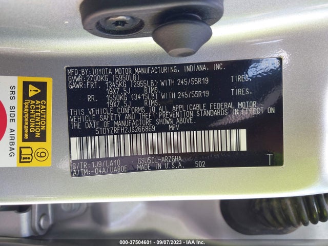 2018 TOYOTA HIGHLANDER LIMITED VIN: 5TDYZRFH2JS266869