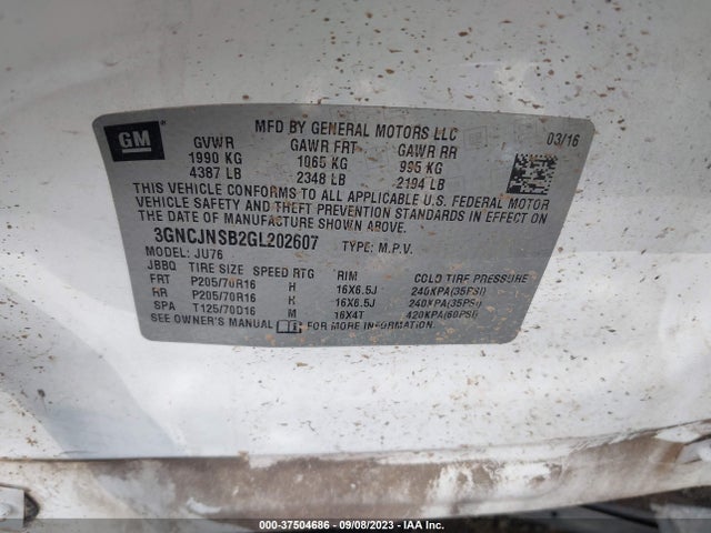 Chevrolet Trax 1fl 2016 3GNCJNSB2GL202607 Image 9