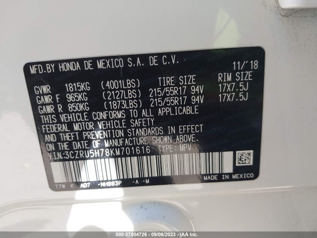 Honda Hr-v Ex-l 2019 3CZRU5H78KM701616 Image 9