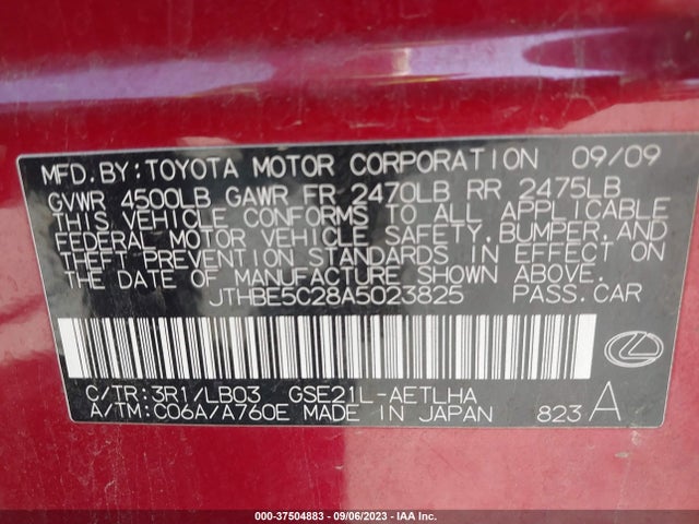 2010 LEXUS IS 350 VIN: JTHBE5C28A5023825