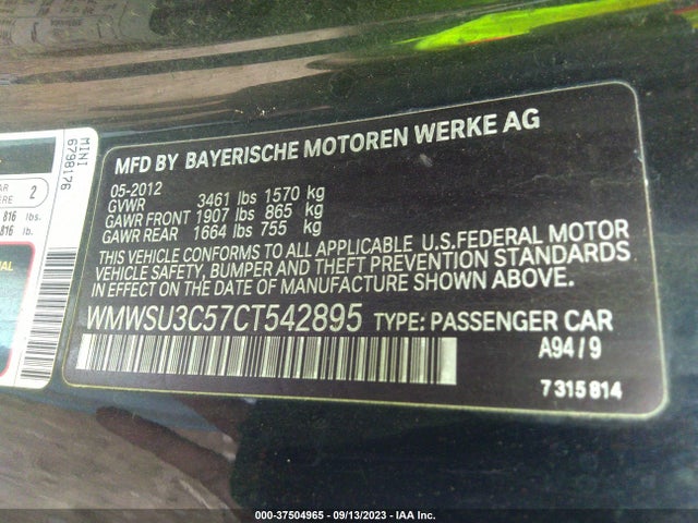 2012 MINI COOPER HARDTOP WMWSU3C57CT542895 Photo 8
