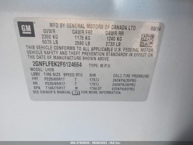 Chevrolet EQUINOX LT 2015 2GNFLFEK2F6124664 Image 9