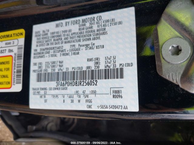 3FA6P0HD8JR256052 Ford FUSION SE