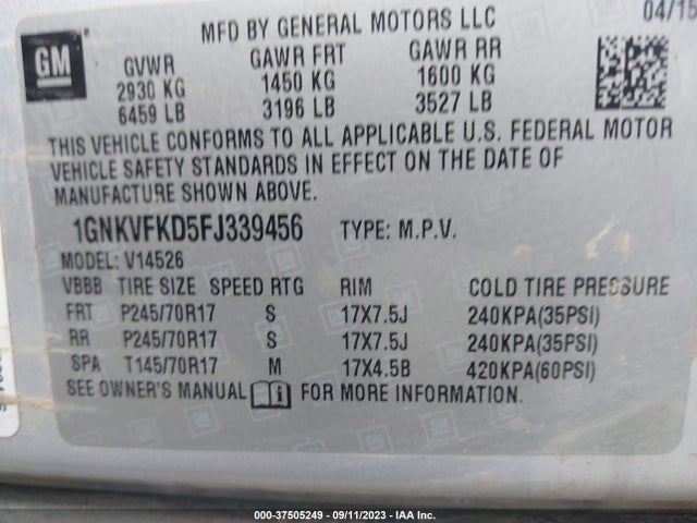 Chevrolet Traverse Ls 2015 1GNKVFKD5FJ339456 Image 9