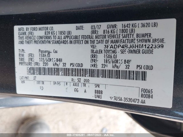 Ford FIESTA SE 2017 3FADP4BJ6HM122399 Image 9