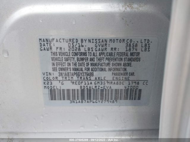 3N1AB7AP6GY279489 Nissan Sentra Sr/sl/s/sv/fe+ S