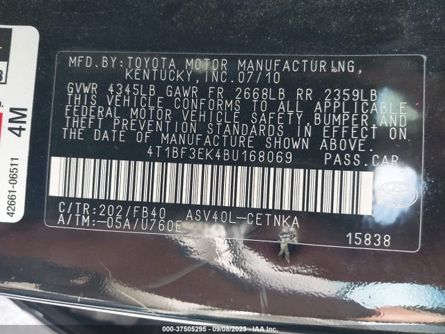 2011 TOYOTA CAMRY VIN: 4T1BF3EK4BU168069