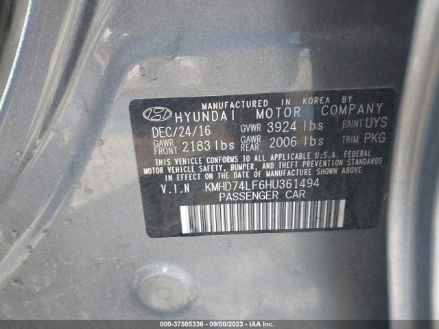 Hyundai ELANTRA SE 2017 KMHD74LF6HU361494 Image 9