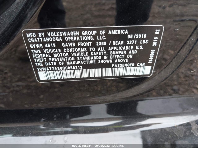 1VWAT7A36GC058312 Volkswagen Passat 1.8t S