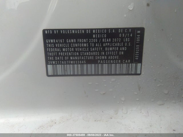3VW217AU7FM033645 Volkswagen Golf Tsi S W/sunroof