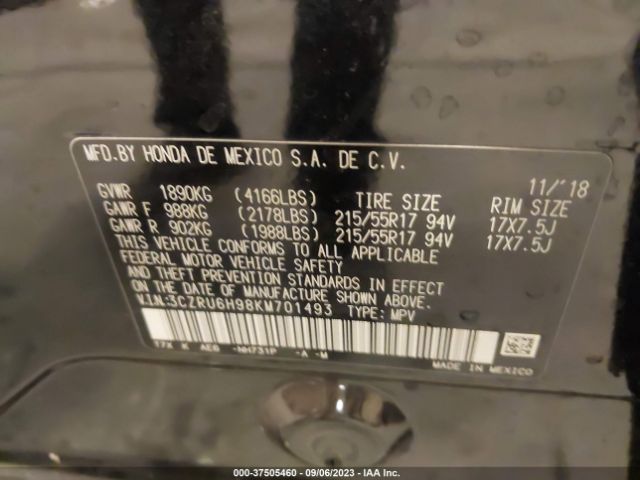 3CZRU6H98KM701493 Honda Hr-v Touring