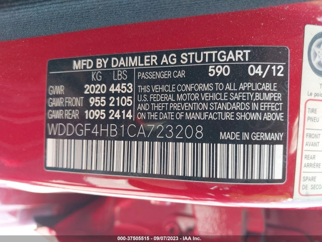 2012 MERCEDES-BENZ C-CLASS C 250 VIN: WDDGF4HB1CA723208