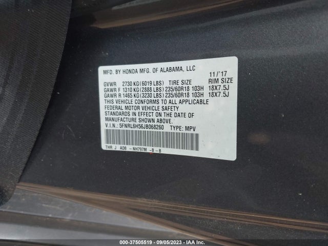 Honda ODYSSEY EX 2018 5FNRL6H56JB068260 Image 9