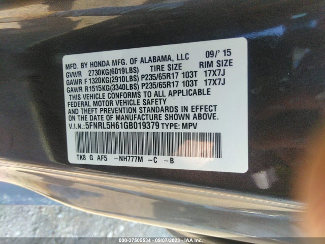 Honda Odyssey Ex-l 2016 5FNRL5H61GB019379 Image 9