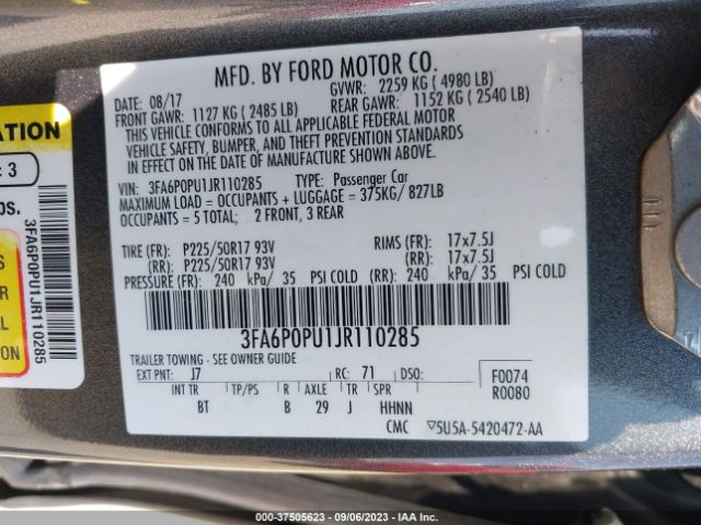 3FA6P0PU1JR110285 Ford Fusion Energi Se