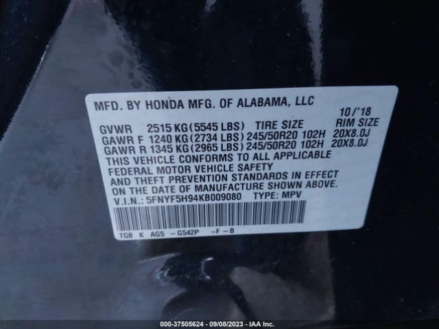 5FNYF5H94KB009080 Honda Pilot Touring