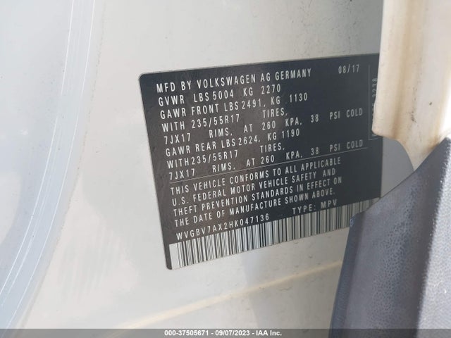 2017 VOLKSWAGEN TIGUAN 2.0T/2.0T S VIN: WVGBV7AX2HK047136