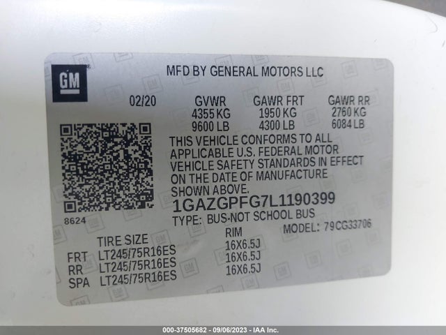 Chevrolet Express Passenger Lt 2020 1GAZGPFG7L1190399 Image 9