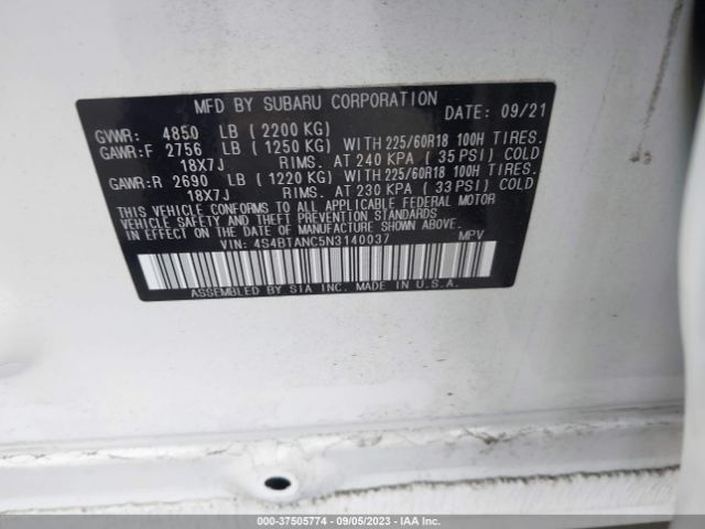 4S4BTANC5N3140037 Subaru Outback Limited