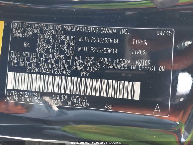 2T2ZK1BA9FC207462 Lexus RX 350