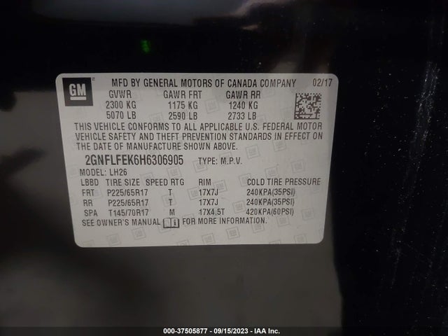 Chevrolet EQUINOX LT 2017 2GNFLFEK6H6306905 Image 9
