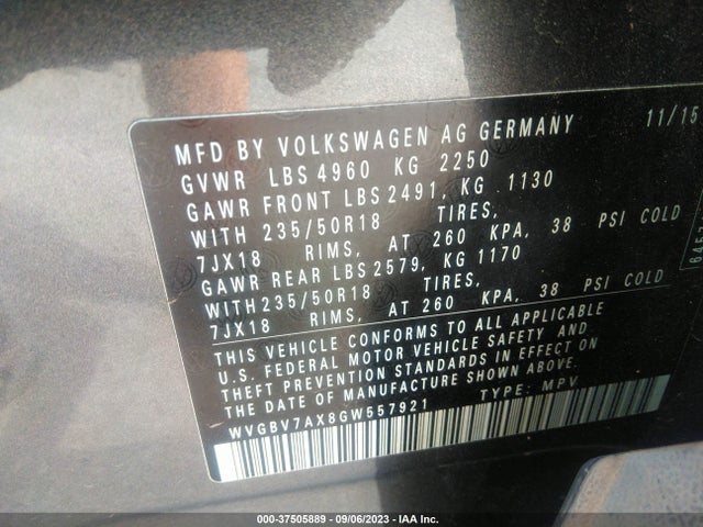 WVGBV7AX8GW557921 Volkswagen TIGUAN SE