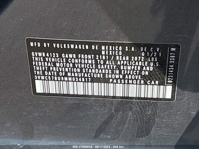 3VWC57BU9MM034817 Volkswagen Jetta S/se/r-line