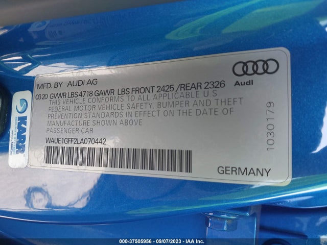 2020 Audi S3, VIN: WAUE1GFF2LA070442