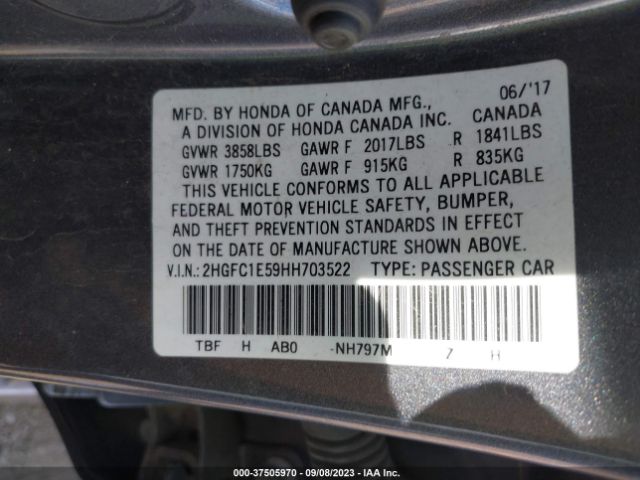 2HGFC1E59HH703522 Honda Civic Sedan Si