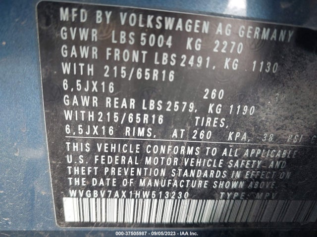 WVGBV7AX1HW513230 Volkswagen TIGUAN S