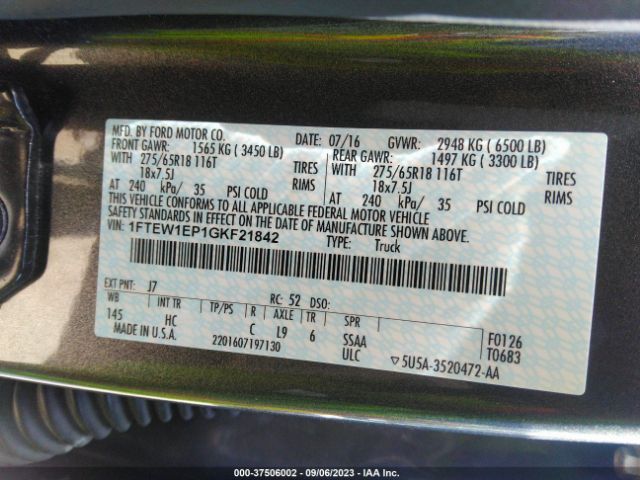 1FTEW1EP1GKF21842 Ford F-150 Xlt/xl/lariat