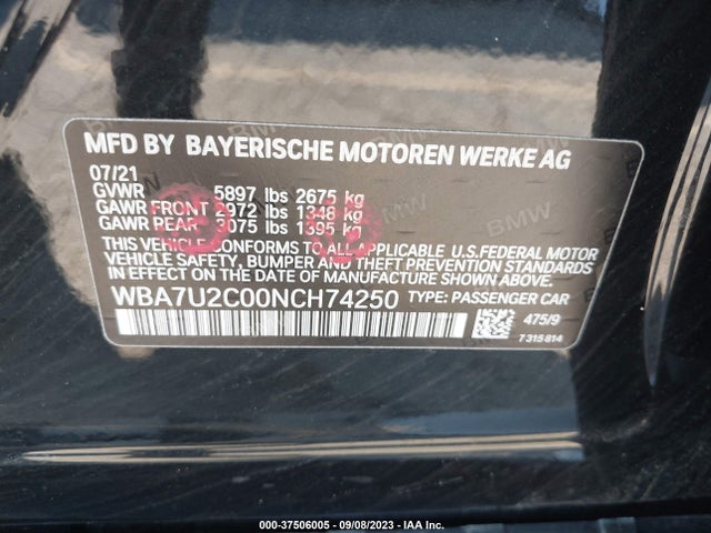 WBA7U2C00NCH74250 BMW 7 Series 750i Xdrive