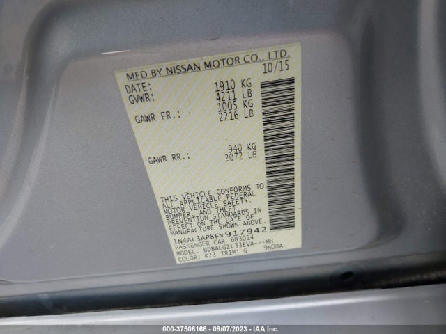 2015 NISSAN ALTIMA 2.5 S VIN: 1N4AL3AP8FN917942