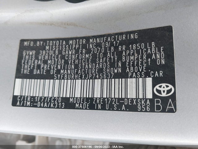 Toyota Corolla 2018 5YFBURHEXJP745637 Image 22