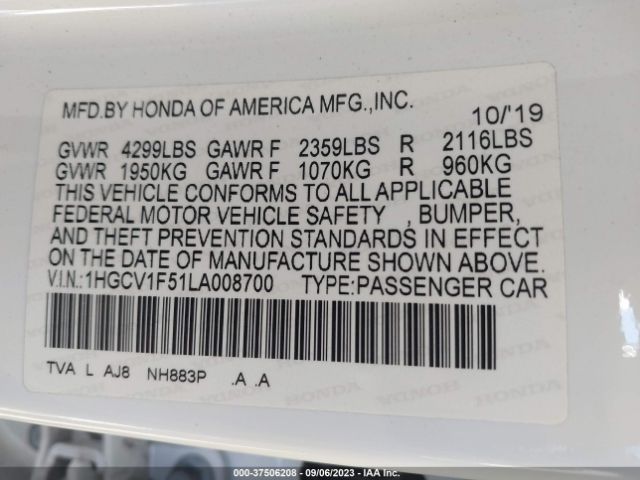 1HGCV1F51LA008700 Honda Accord Sedan Ex-l