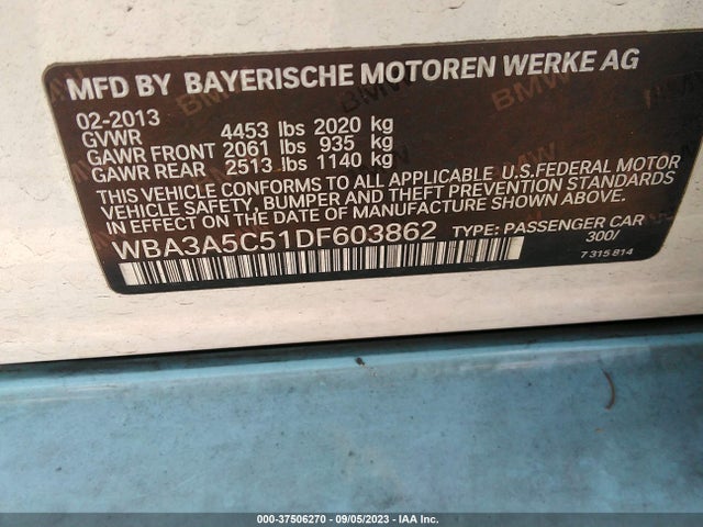 2013 BMW 3 SERIES 328I VIN: WBA3A5C51DF603862