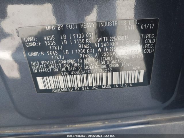 4S4BSAFC9H3330252 Subaru Outback Premium