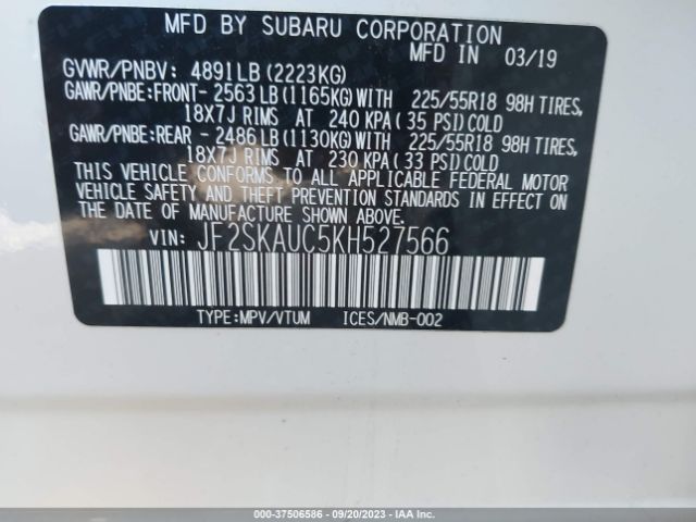 JF2SKAUC5KH527566 Subaru Forester Limited