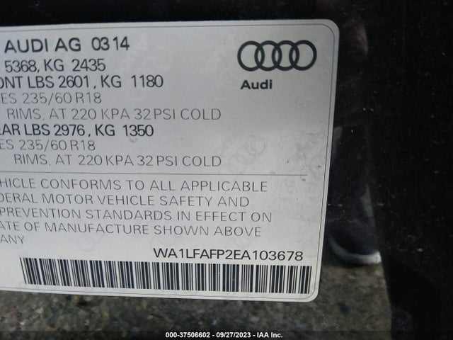 2014 AUDI Q5 PREMIUM PLUS VIN: WA1LFAFP2EA103678