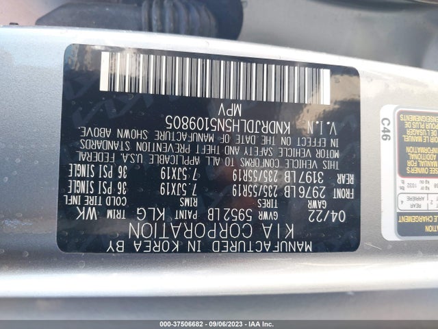 2022 KIA SORENTO PLUG-IN HYBRID SX VIN: KNDRJDLH5N5109805