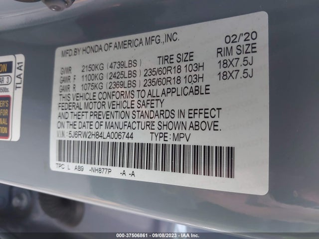 Honda Cr-v Awd Ex-l 2020 5J6RW2H84LA006744 Image 9