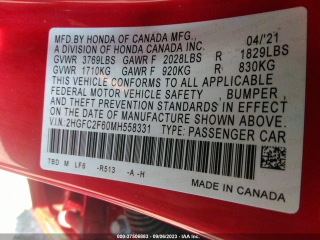 Honda Civic Lx 2021 2HGFC2F60MH558331 Image 9