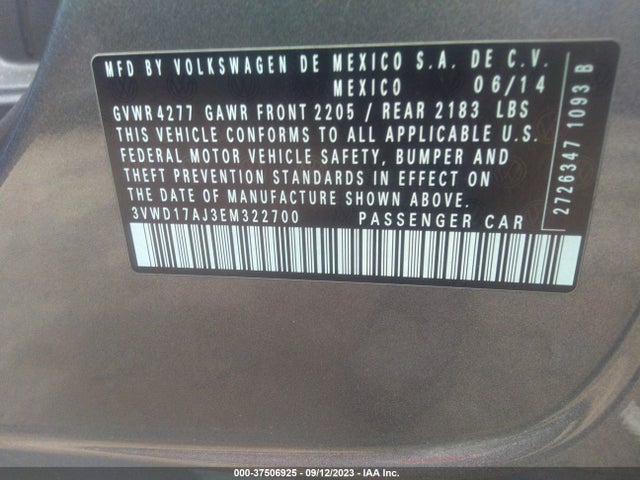 3VWD17AJ3EM322700 Volkswagen Jetta Sedan Se