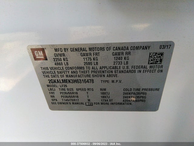 GMC Terrain Sle 2017 2GKALMEK3H6316478 Image 9