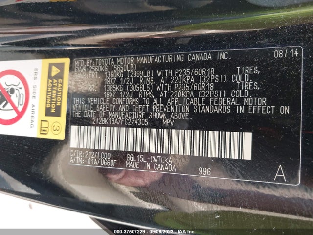 2T2BK1BA7FC274305 Lexus RX 350